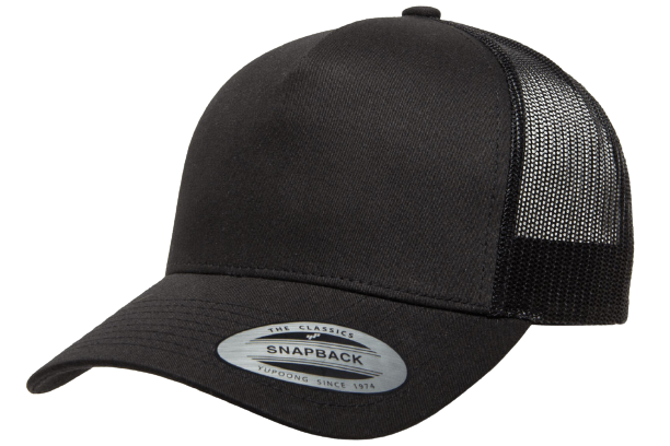 Yupoong 6506 Black 5-Panel Retro Trucker Hat